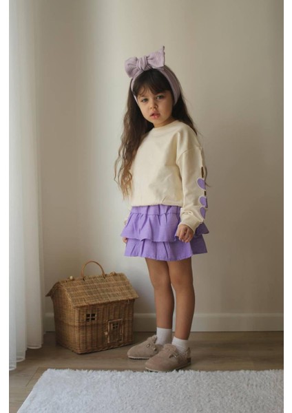 Kalp Detaylı Kız Çocuk Etekli Takım