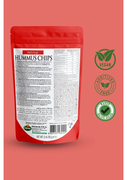 Ketçap Aromalı Vegan Glütensiz Zeytinyağlı Fırınlanmış Nohut Cipsi (Hummus Chips) fiyatları