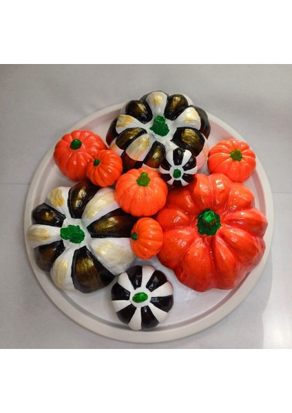 Taş Balkabağı Tabağı - Oval Sunum Tabağı ve 7 Boy Balkabağı - El Yapımı Biblo indirimleri