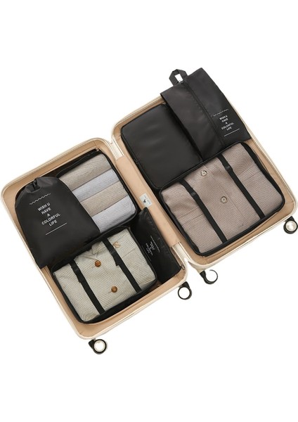 Twill Yedi Parçalı Seyahat Saklama Çantası Büzgülü Çanta Seti Giysi Saklama Çantası Seyahat Bagajı Giyim Iç Çamaşırı Saklama (Yurt Dışından)