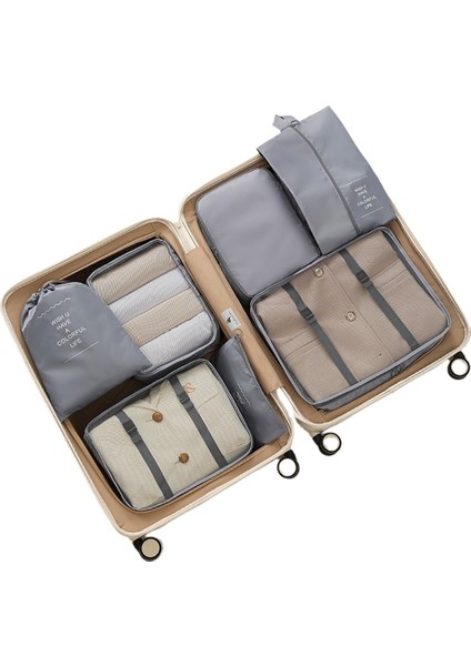 Twill Yedi Parçalı Seyahat Saklama Çantası Büzgülü Çanta Seti Giysi Saklama Çantası Seyahat Bagajı Giyim Iç Çamaşırı Saklama (Yurt Dışından)