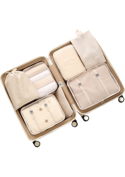 Twill Yedi Parçalı Seyahat Saklama Çantası Büzgülü Çanta Seti Giysi Saklama Çantası Seyahat Bagajı Giyim Iç Çamaşırı Saklama (Yurt Dışından)