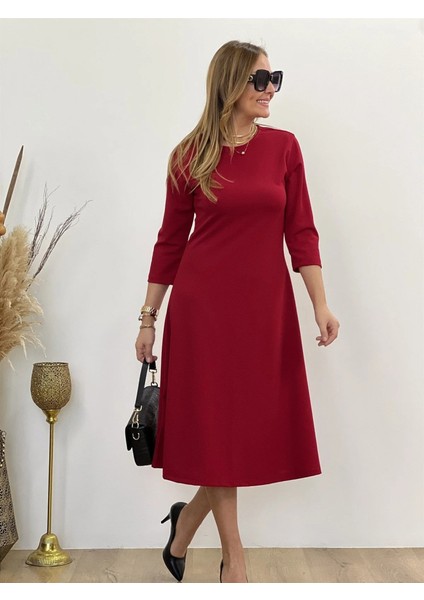 Kadın Uzun Truvakar Kol Bisiklet Yaka Midi Modal Elbise indirimleri