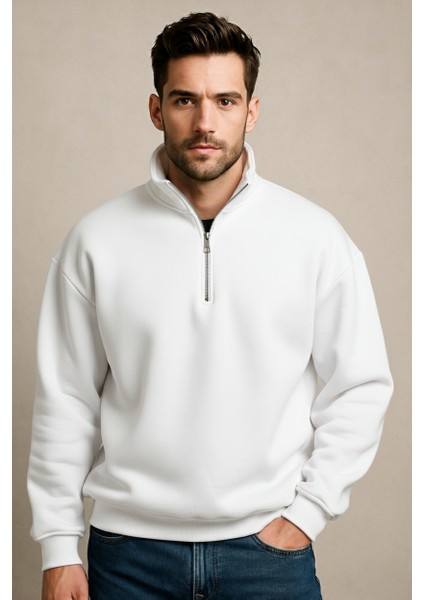 Regular Fit Dik Yaka Yarı Fermuarlı Şardonlu Acı Kahve Erkek Sweatshirt - Prime