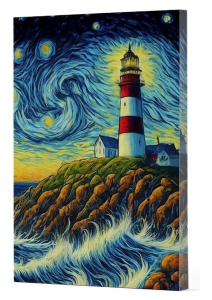 Van Gogh 8 - Deniz Feneri Çizgili Yan Boyamalı Defter