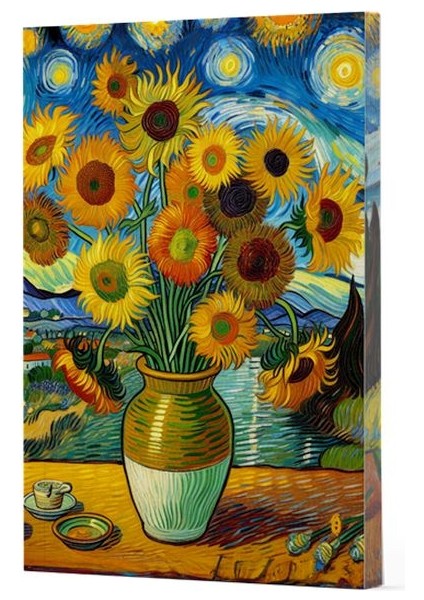 Van Gogh 10 - Ayçiçekleri Çizgili Yan Boyamalı Defter