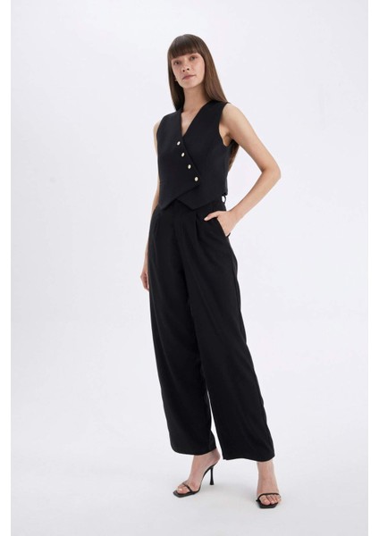 Fitted Vücuda Oturan V Yaka Crop Çapraz Düğmeli Blazer Yelek D3159AX24AU