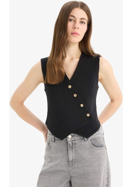 Fitted V Yaka Blazer Yelek D3159AX25SP