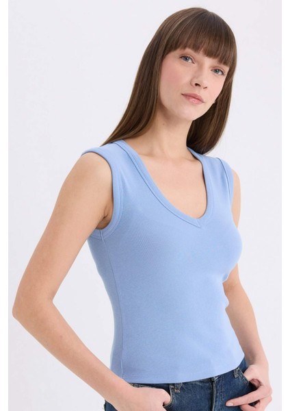 Slim Fit Dar Kesim V Yaka Ribana Atlet E5779AX25SP