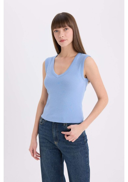 Slim Fit Dar Kesim V Yaka Ribana Atlet E5779AX25SP