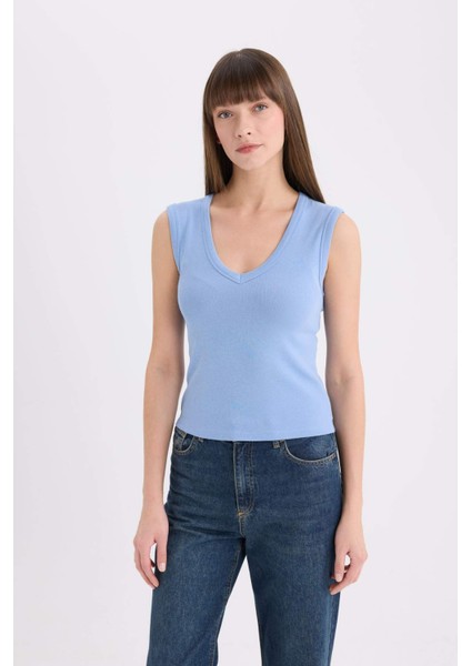 Slim Fit Dar Kesim V Yaka Ribana Atlet E5779AX25SP