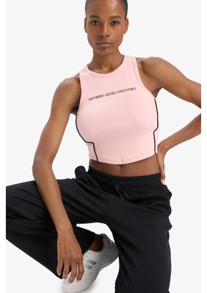 Fit Crop Baskılı Bisiklet Yaka Ribana Sporcu Atlet D9039AX25SP