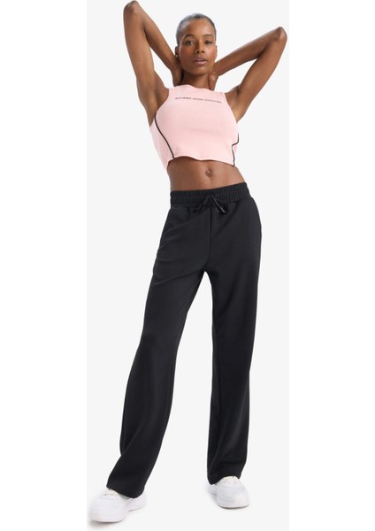 Fit Crop Baskılı Bisiklet Yaka Ribana Sporcu Atlet D9039AX25SP