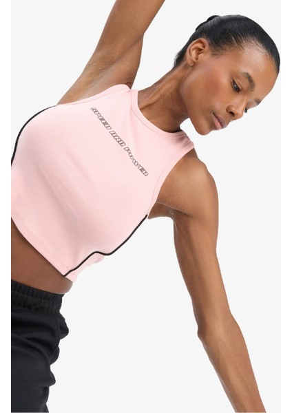Fit Crop Baskılı Bisiklet Yaka Ribana Sporcu Atlet D9039AX25SP