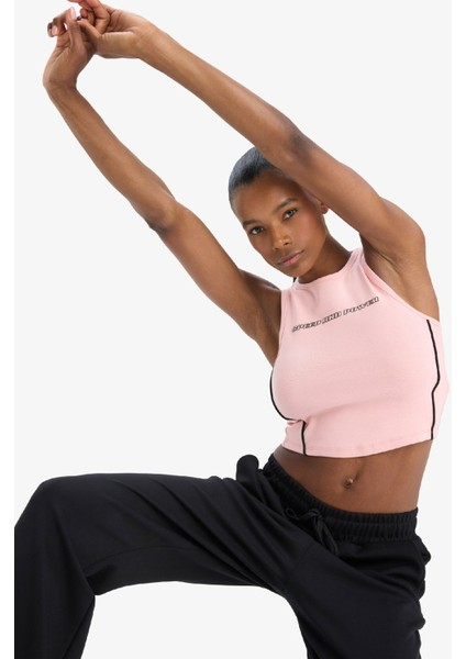 Fit Crop Baskılı Bisiklet Yaka Ribana Sporcu Atlet D9039AX25SP