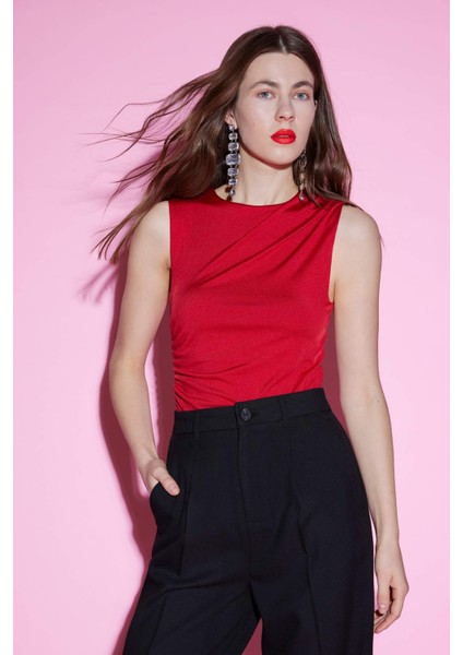 Slim Fit Dar Kesim Bisiklet Yaka Basic Düz Kırmızı Atlet E9046AX25SP