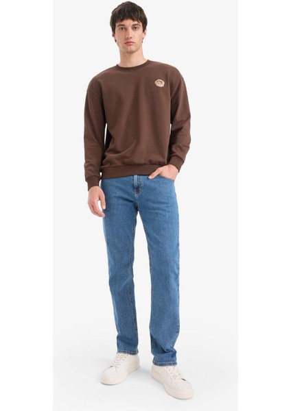 Boxy Fit Bisiklet Yaka Baskılı Sweatshirt E6433AX25AU