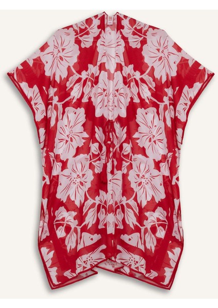 Regular Fit Tropikal Desenli Şifon Plaj Kimono-Fall in Love E8221AX25SP