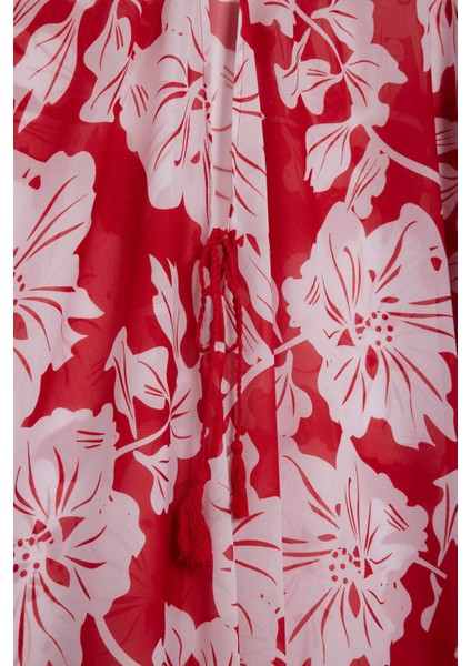 Regular Fit Tropikal Desenli Şifon Plaj Kimono-Fall in Love E8221AX25SP