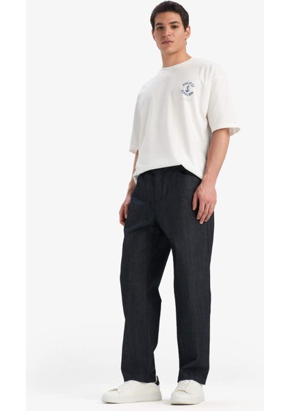 %100 Pamuk Straight Fit Yüksek Bel Geniş Paça Jean Pantolon E9339AX25SP