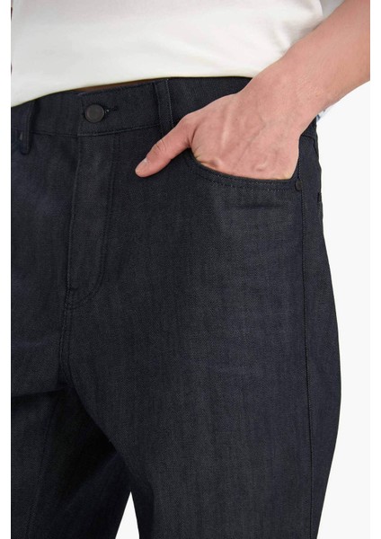 %100 Pamuk Straight Fit Yüksek Bel Geniş Paça Jean Pantolon E9339AX25SP