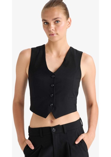 V Yaka Düğmeli Klasik Blazer Yelek C2026AX25AU