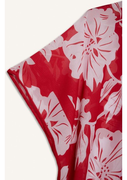 Regular Fit Tropikal Desenli Şifon Plaj Kimono-Fall in Love E8221AX25SP