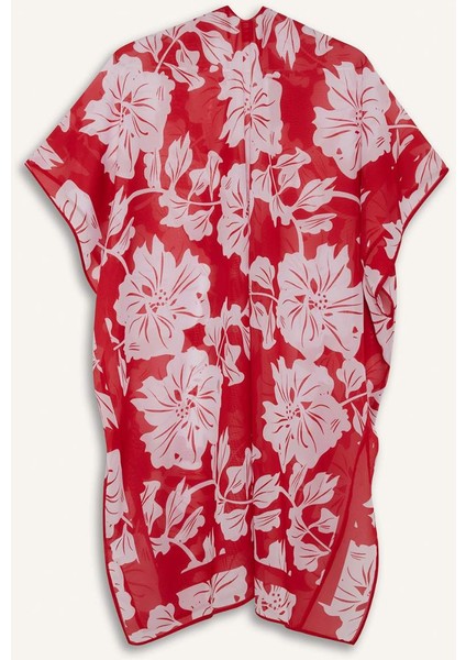 Regular Fit Tropikal Desenli Şifon Plaj Kimono-Fall in Love E8221AX25SP