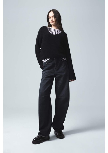 Regular Fit V Yaka Basic Düz Dikişsiz Triko Kazak E9170AX25SP