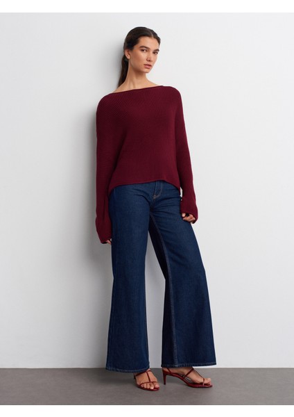 10804 Kayık Yaka Basic Triko Kazak-Bordo indirimleri