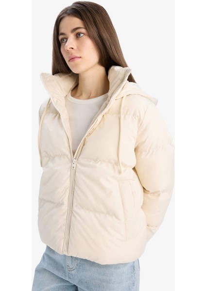 Standart Fit Kapüşonlu Fermuarlı Cepli Şişme Mont E9592AX25SP