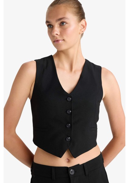 V Yaka Düğmeli Klasik Blazer Yelek C2026AX25AU