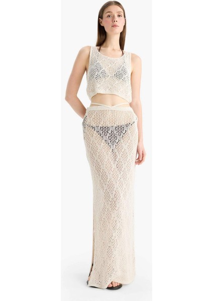 Regular Fit Ajurlu Triko Maxi Plaj Eteği-Fall in Love B6888AX25SP