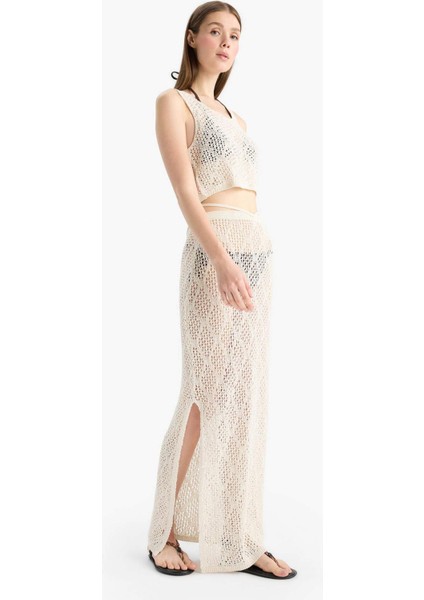 Regular Fit Ajurlu Triko Maxi Plaj Eteği-Fall in Love B6888AX25SP