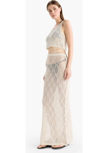 Regular Fit Ajurlu Triko Maxi Plaj Eteği-Fall in Love B6888AX25SP