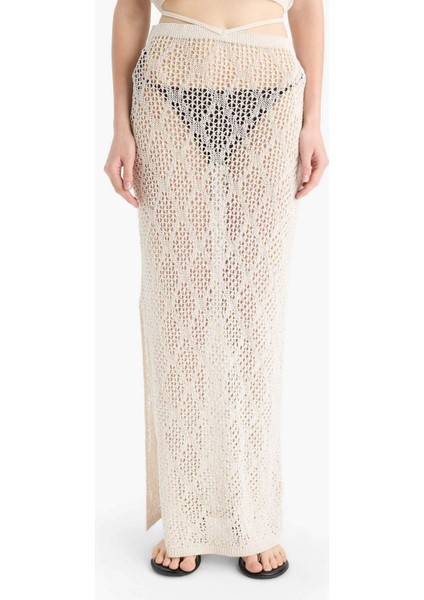 Regular Fit Ajurlu Triko Maxi Plaj Eteği-Fall in Love B6888AX25SP