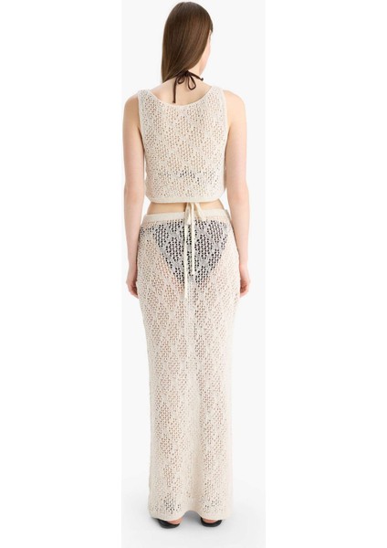 Regular Fit Ajurlu Triko Maxi Plaj Eteği-Fall in Love B6888AX25SP