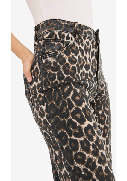 Straight Fit Yüksek Bel Leopar Desenli Uzun Boy Gabardin Pantolon D1229AX25AU