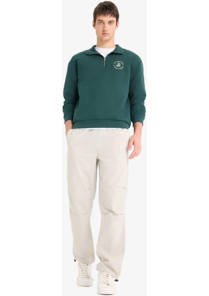 Boxy Fit Dik Yaka Fermuarlı Baskılı Sweatshirt E9416AX25AU