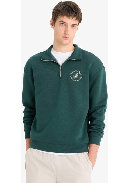 Boxy Fit Dik Yaka Fermuarlı Baskılı Sweatshirt E9416AX25AU