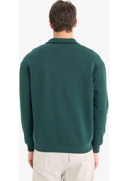 Boxy Fit Dik Yaka Fermuarlı Baskılı Sweatshirt E9416AX25AU