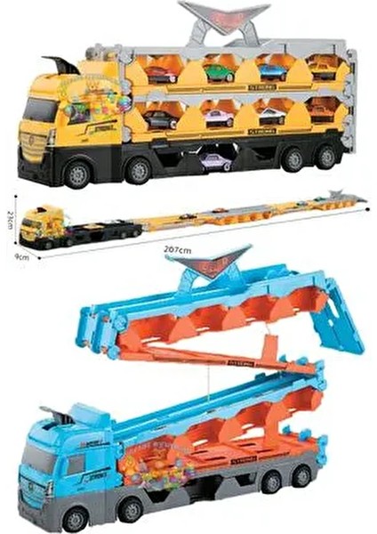 Dev Yarış Pistli Uzayabilen Oyuncak Araba Taşıyan Sürat Pistli Tır Taşıyıcı Tır Set Panda Anahtarlık