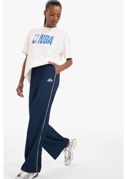 NBA Los Angeles Lakers Wide Leg Geniş Paça Çift Cepli Standart Boy Krinkıl İnce Pantolon E3621AX25SM