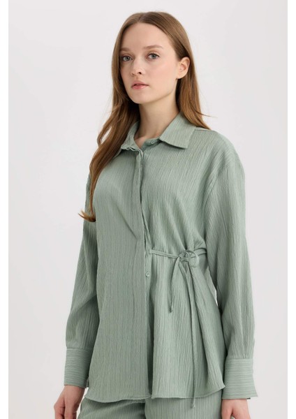 Regular Fit Büzgülü Krinkıl Kumaş Uzun Kollu Gömlek D8532AX25SP