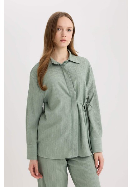 Regular Fit Büzgülü Krinkıl Kumaş Uzun Kollu Gömlek D8532AX25SP