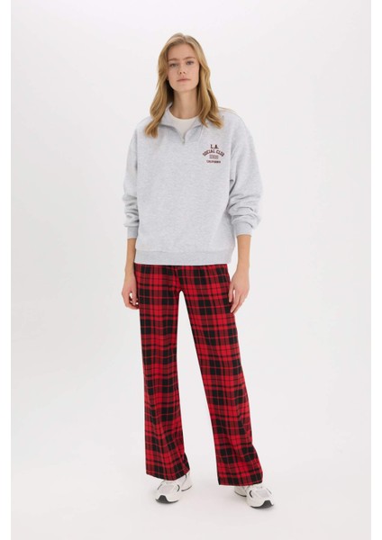 Coool Oversize Geniş Kalıp Fermuarlı Dik Yaka Baskılı Kalın Sweatshirt E9281AX25SP