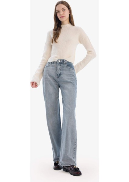 Regular Fit Bisiklet Yaka Dikişsiz Basic Düz Triko Kazak