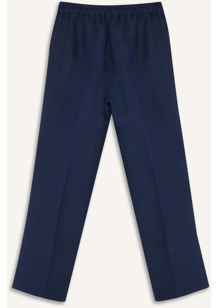 %100 Keten Straight Fit Beli Lastikli Cepli Pantolon D4388AX25SM