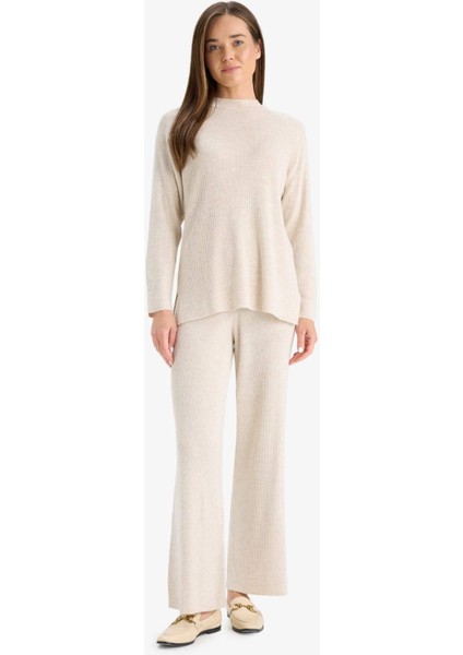 Regular Fit Basic Düz Beli Lastikli Düz Paça Triko Pantolon D6912AX25WN