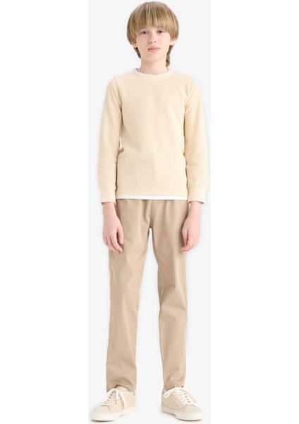 Erkek Çocuk Bisiklet Yaka Basic Düz Waffle Uzun Kollu Okul Tişörtü V1186A625AU